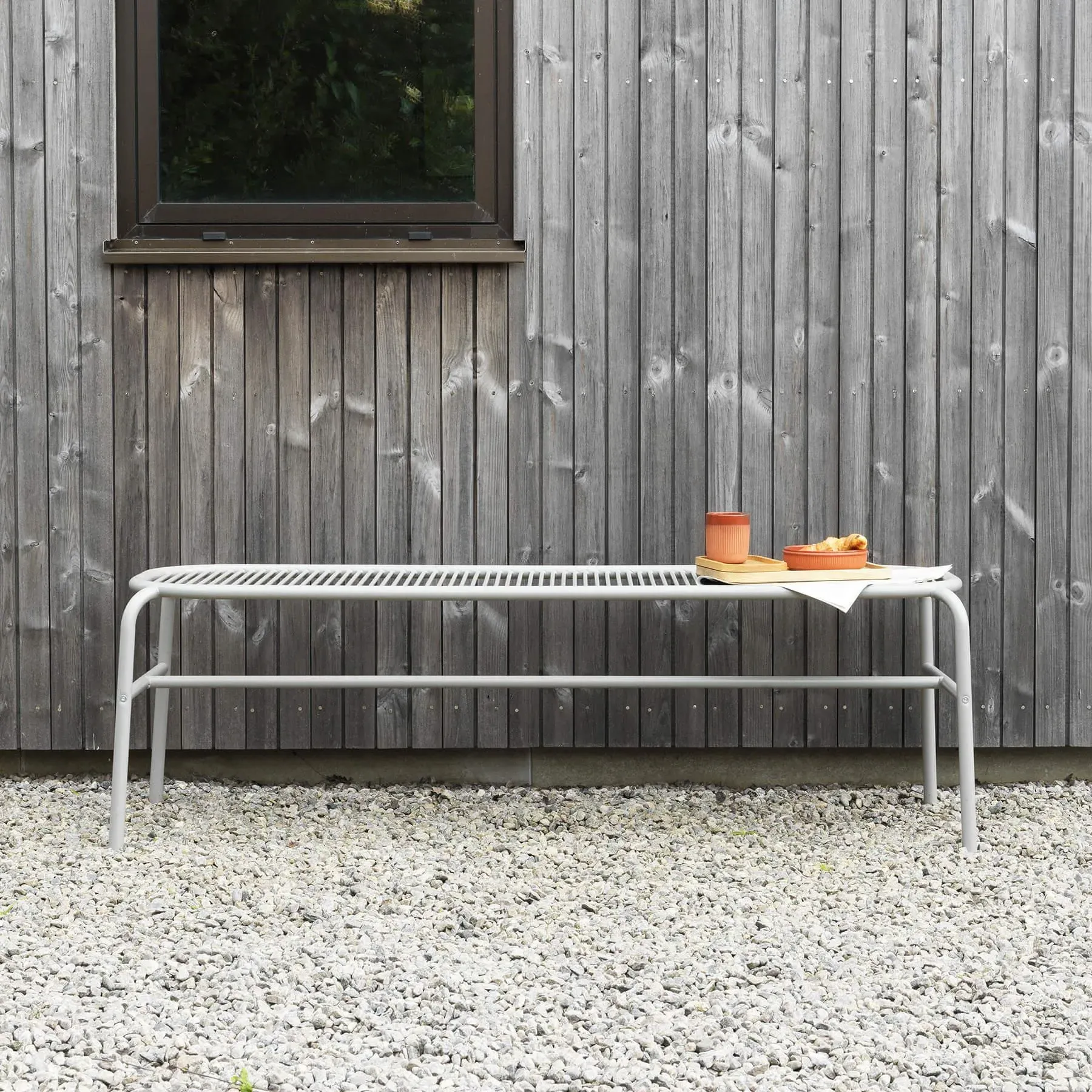 Garden Bench with Wood Seat - Grey, Steel