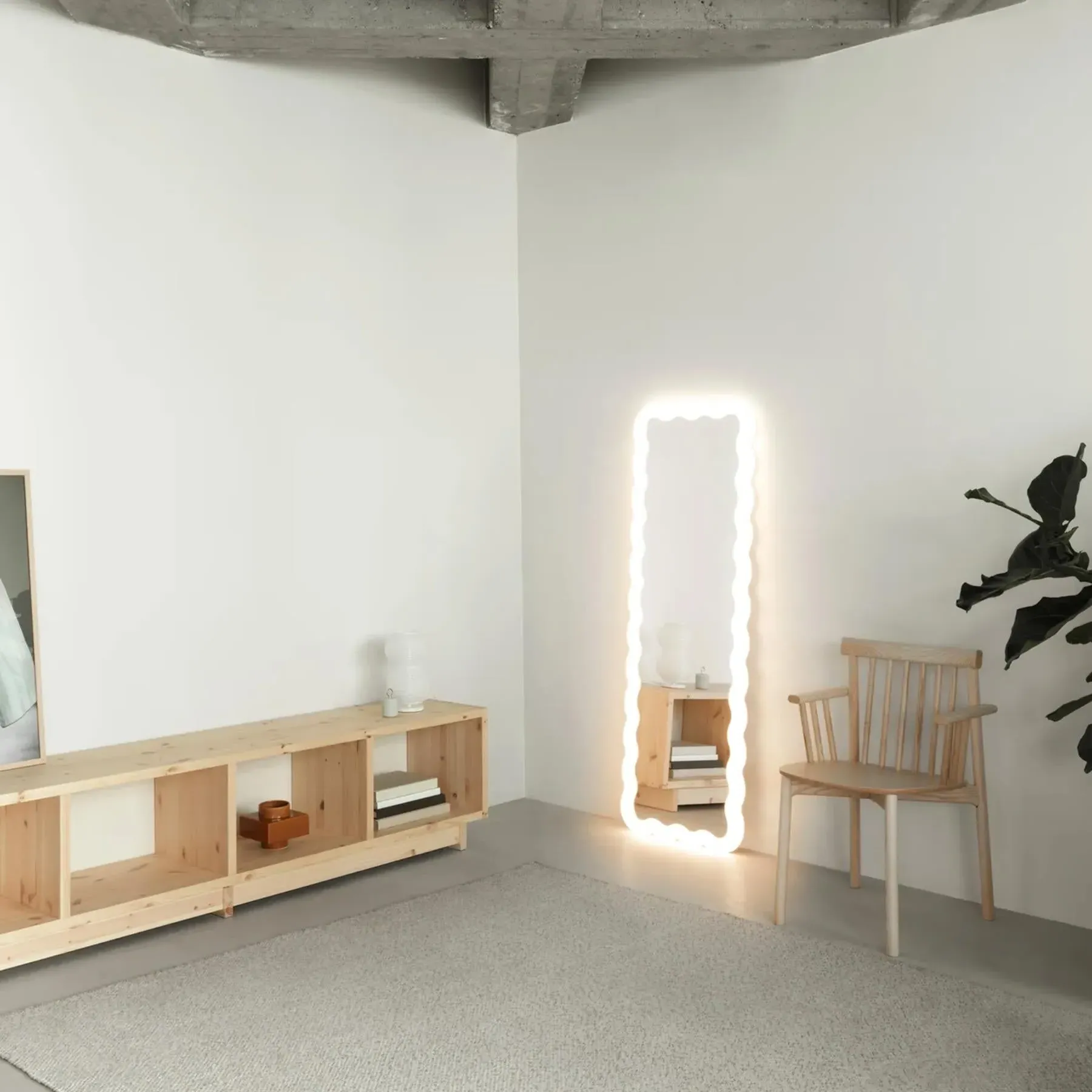 Large Mirror with LED Light - Wavy Frame