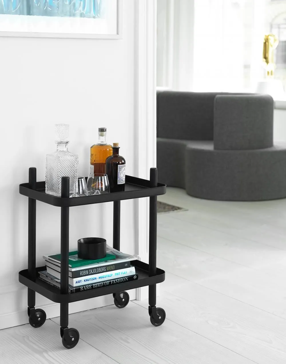 Round Block Table with Shelf - White