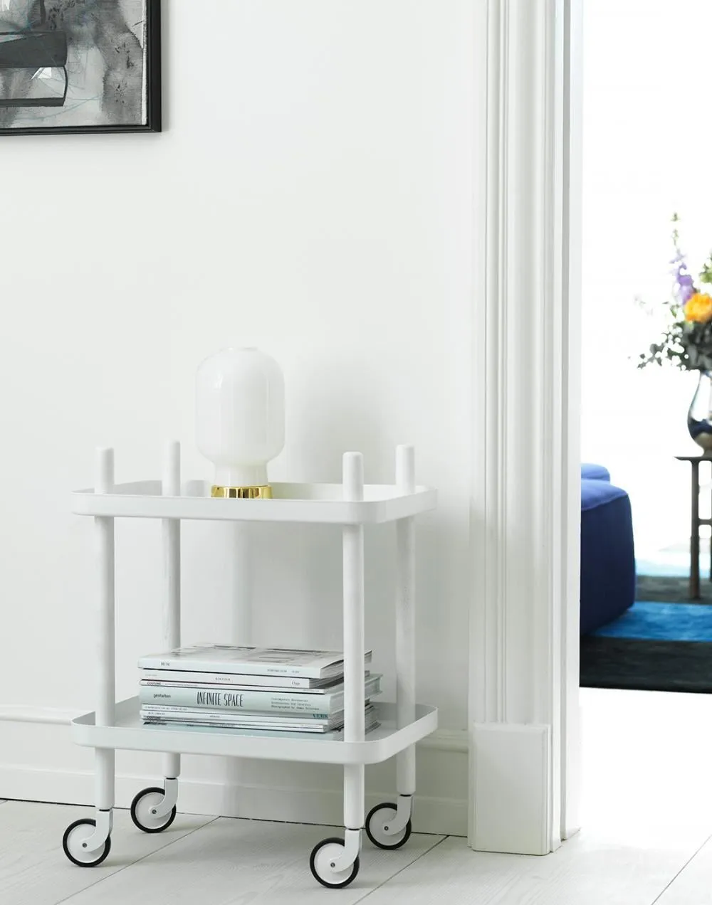 Round Block Table with Shelf - White