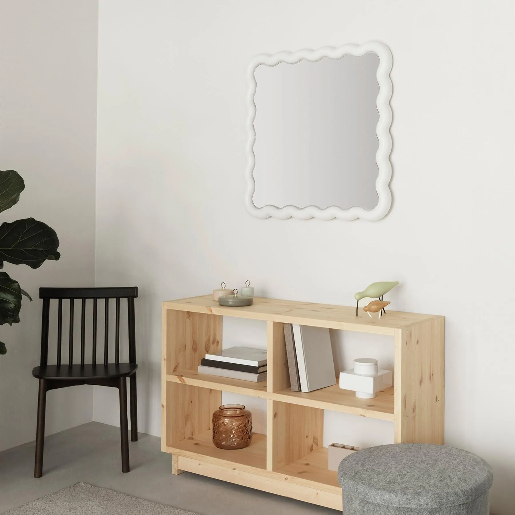 Square Mirror with LED Light - Wavy Frame