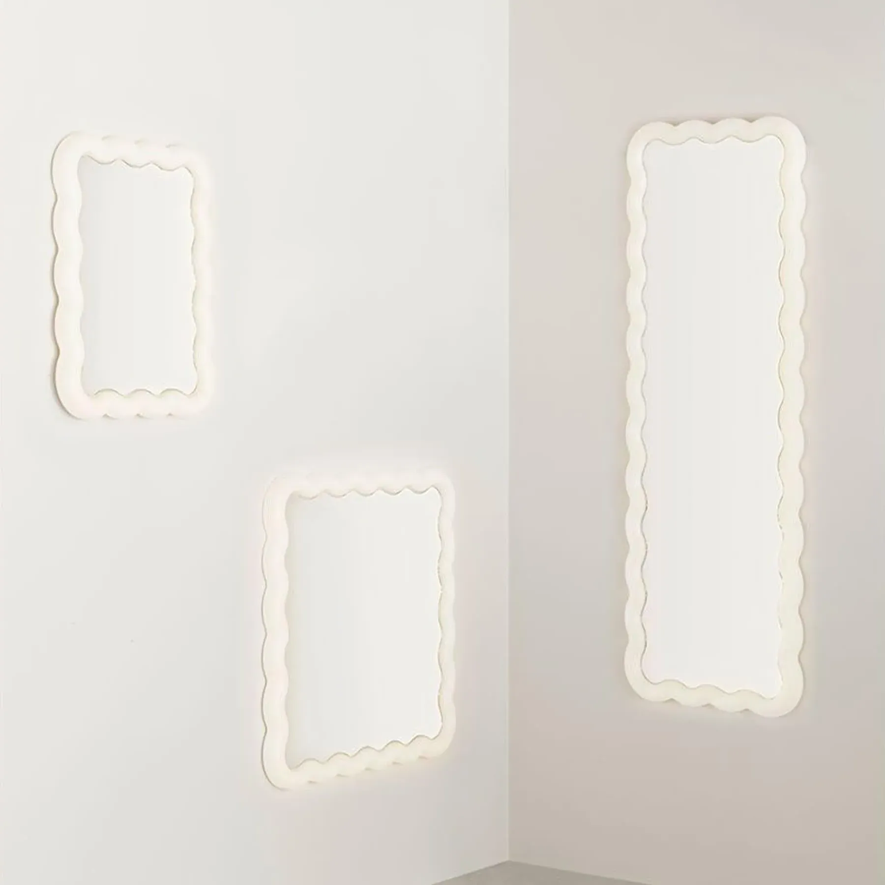 Square Mirror with LED Light - Wavy Frame