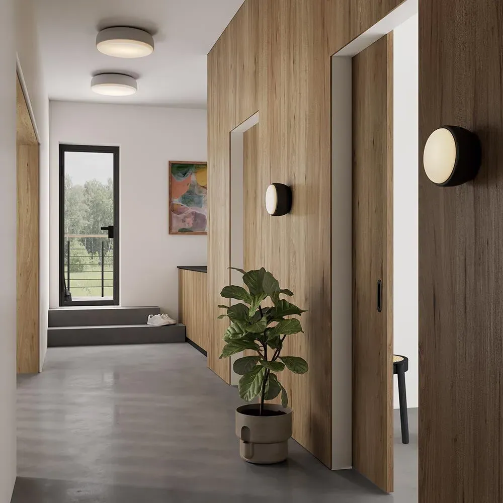 30cm Flush Ceiling Light - Dark Grey, Metal