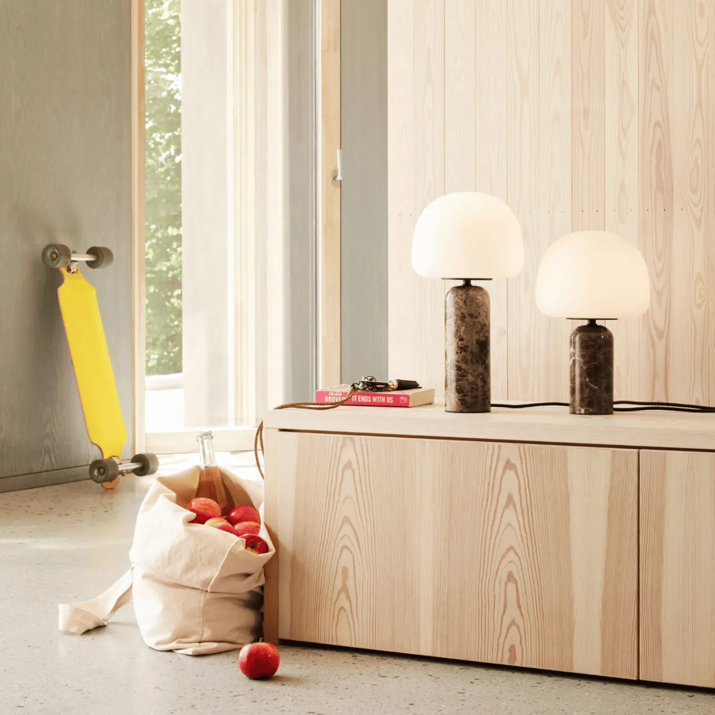 40cm LED Table Lamp with Dimmer - White, Glass