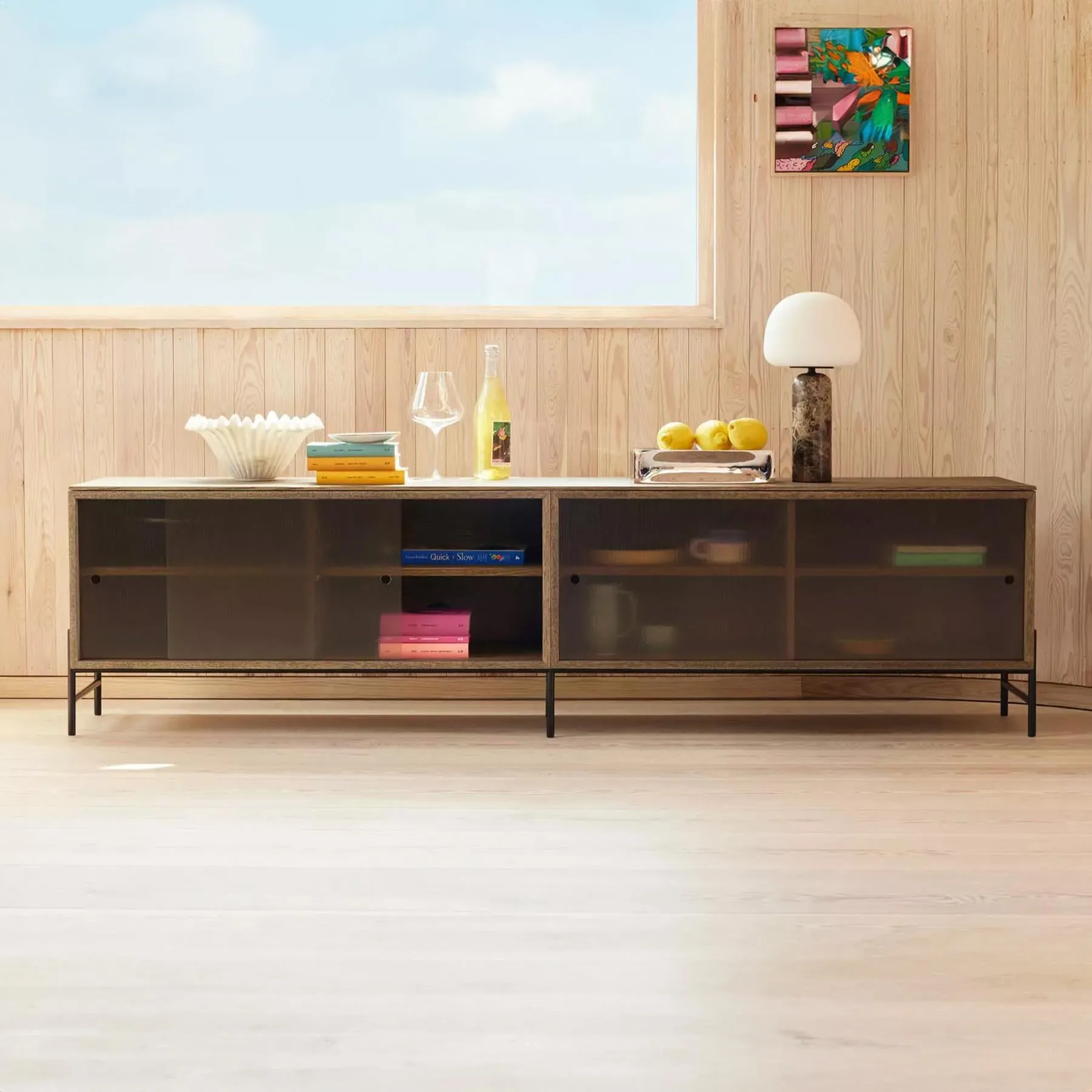 75cm Storage Cabinet with Glass Doors - Oak