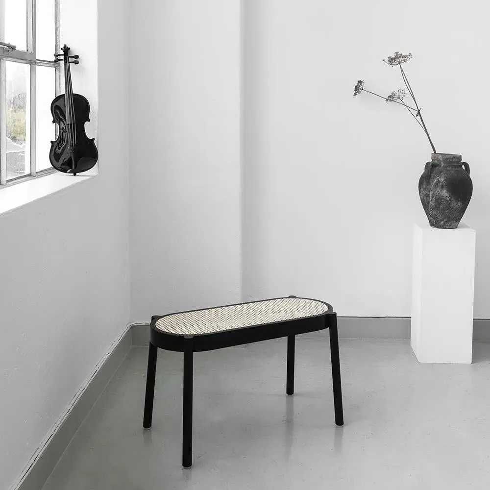 Bench with Wicker Seat - Black Oak, Solid Wood