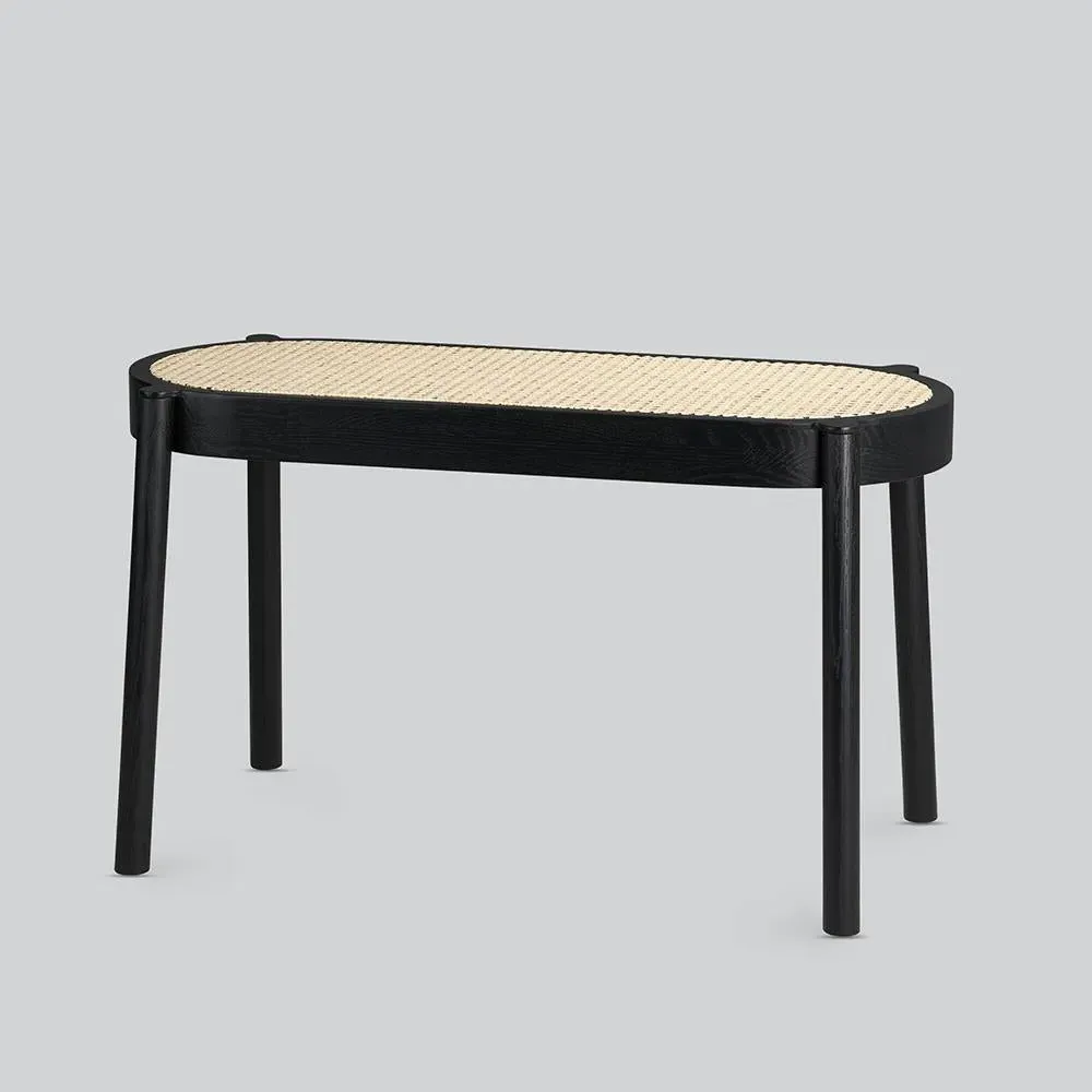 Bench with Wicker Seat - Black Oak, Solid Wood image