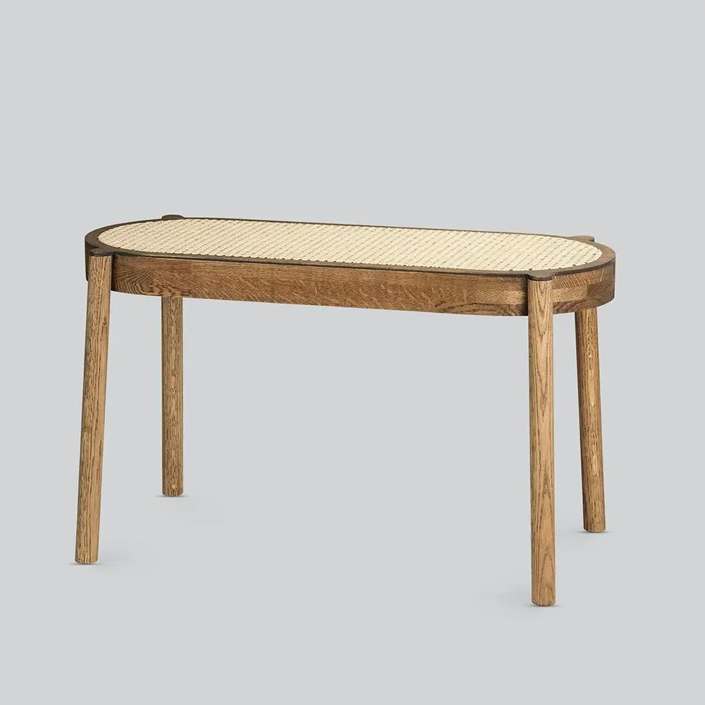 Bench with Wicker Seat - Light Oak, Solid Wood