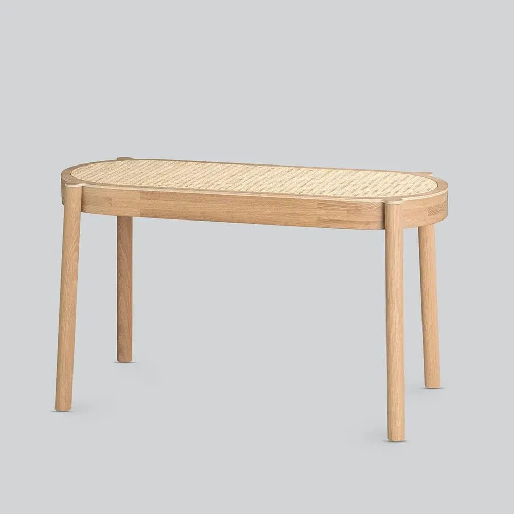 Bench with Wicker Seat - Light Oak, Solid Wood