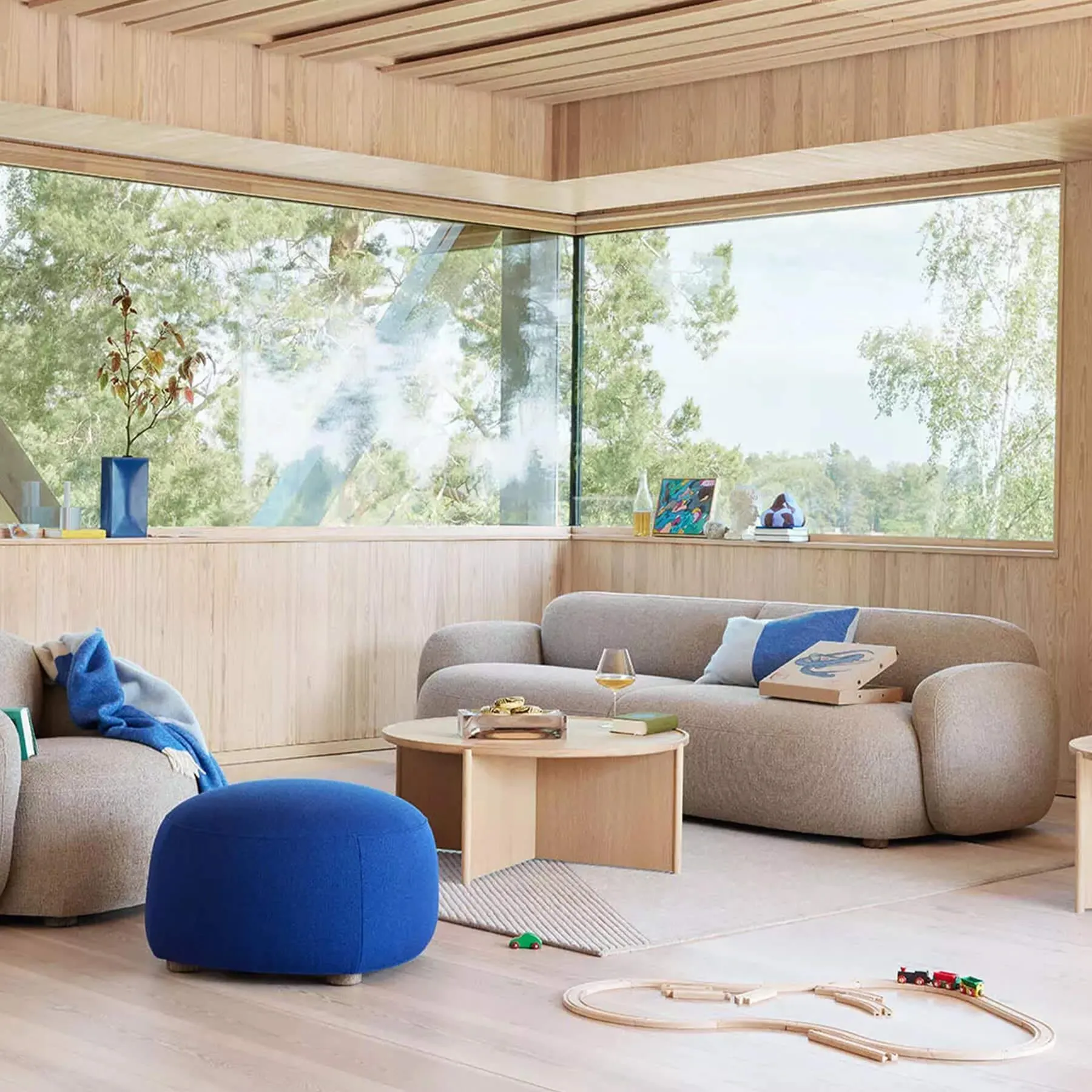 Cushion Cover with Vertical Pattern - Blue, Merino Wool