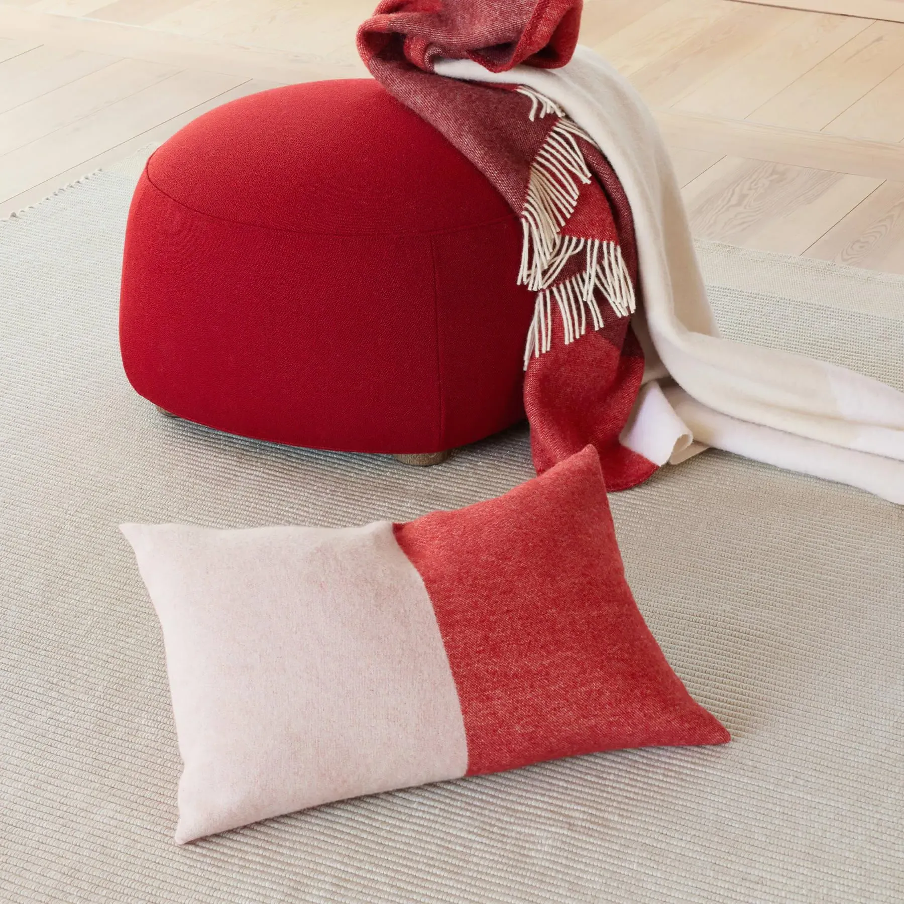 Cushion Cover with Vertical Pattern - Red, Merino Wool