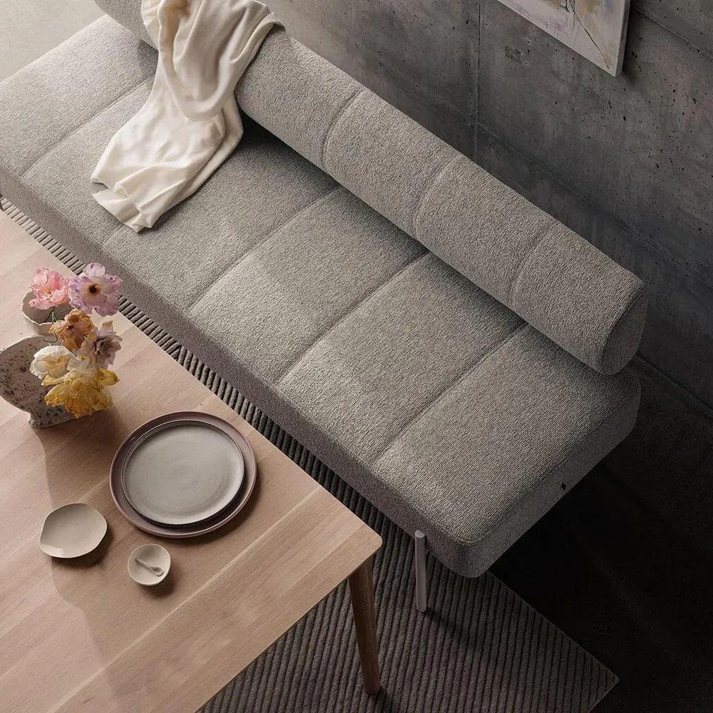 Dining Sofa with Quilted Upholstery - White, Metal