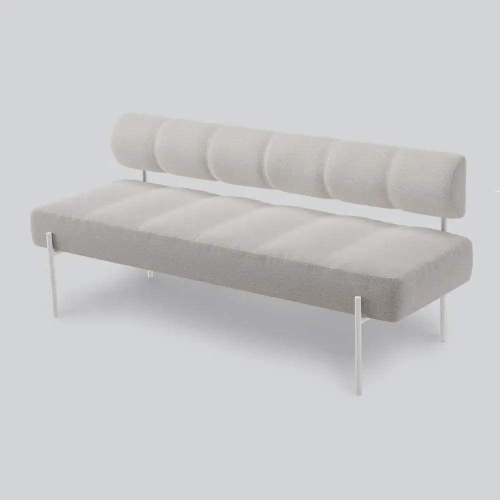 Dining Sofa with Quilted Upholstery - White, Metal image