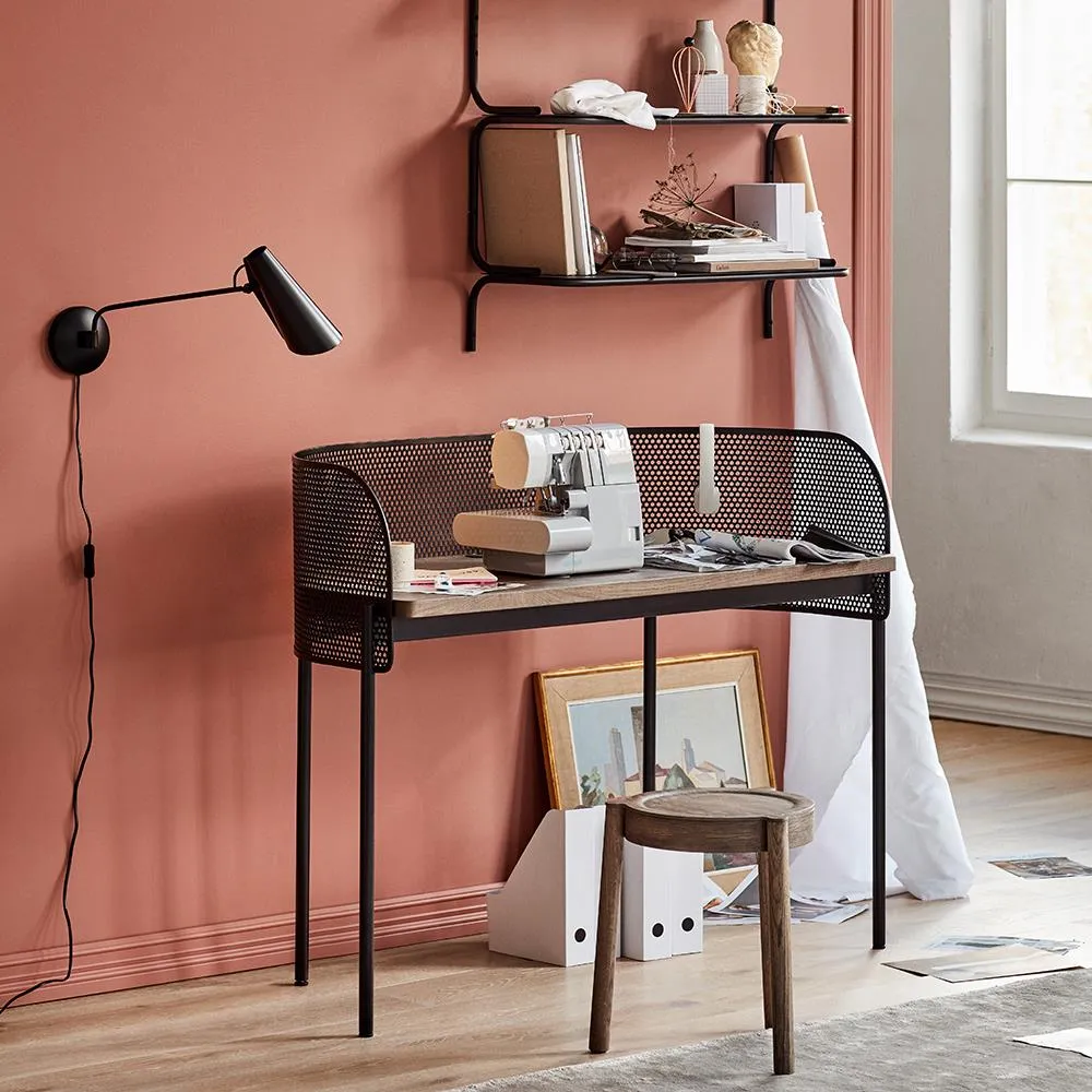 Shelter Desk with Perforated Screen - Smoked Oak, Steel