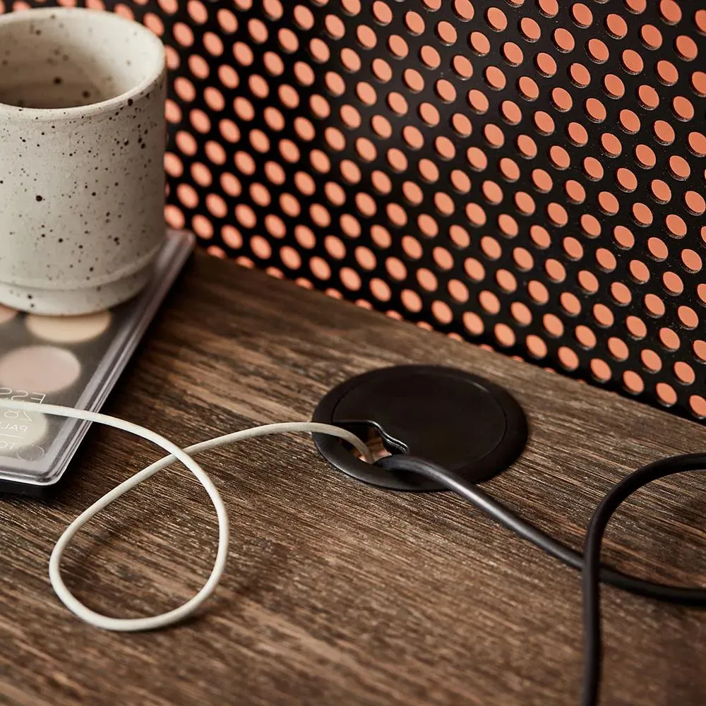 Shelter Desk with Perforated Screen - Smoked Oak, Steel