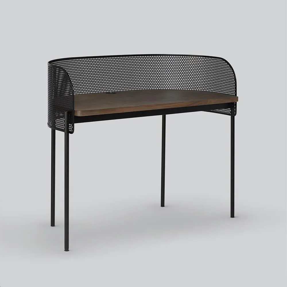 Shelter Desk with Perforated Screen - Smoked Oak, Steel image