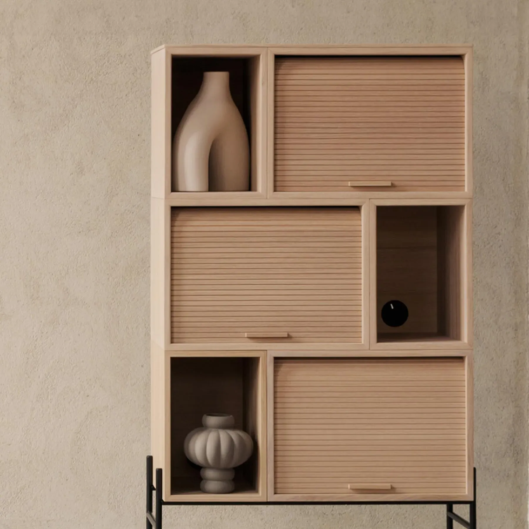 Tall Floor Cabinet with Scrolling Door - Black