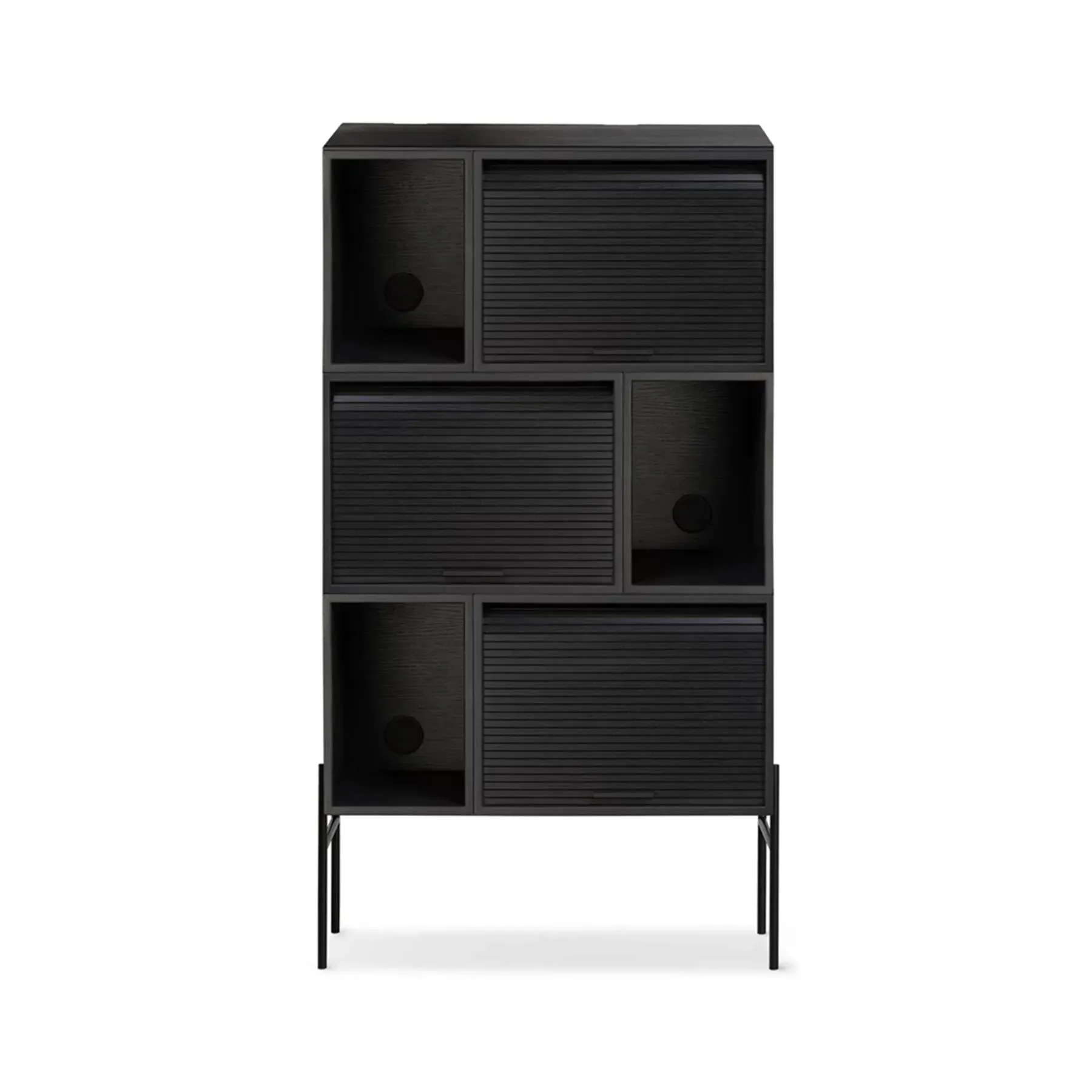 Tall Floor Cabinet with Scrolling Door - Black