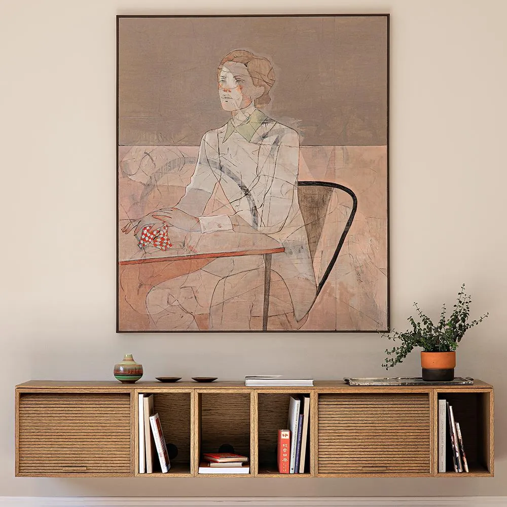 Wall-Mount Cabinet with Scrolling Door - Oak