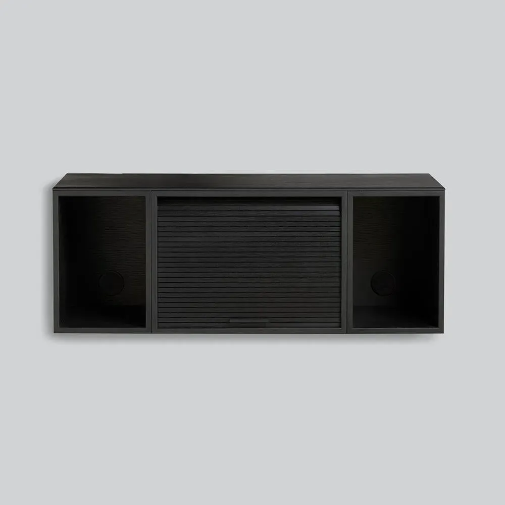 Wall-Mount Media Cabinet with Door - Black, Oak