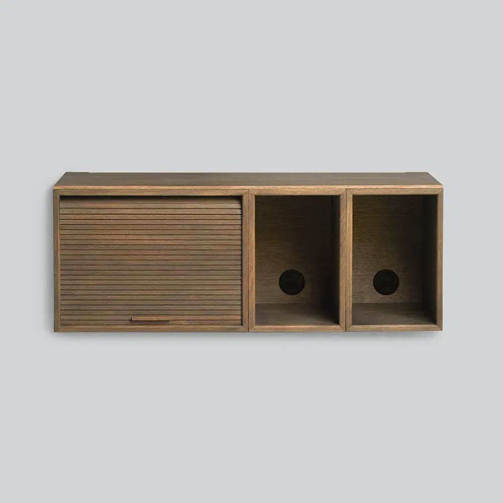 Wall-Mount Media Cabinet with Door - Black, Oak