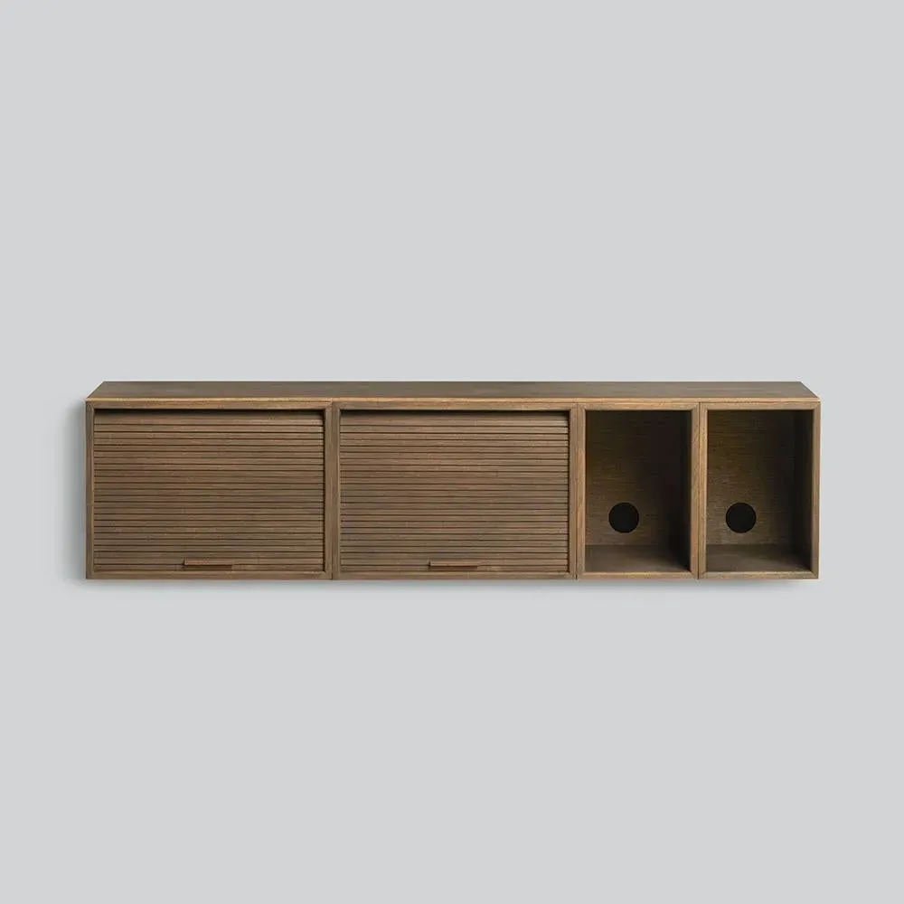 Wall-Mount Media Cabinet with Door - Smoked Oak