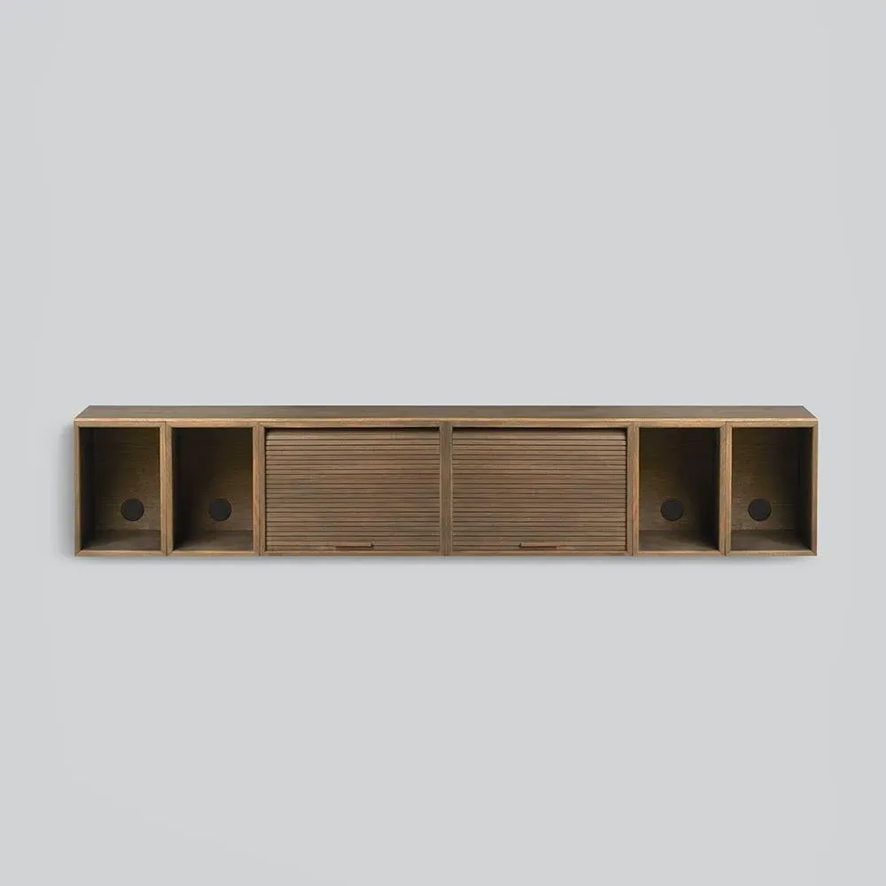 Wall-Mount Media Cabinet with Door - Smoked Oak