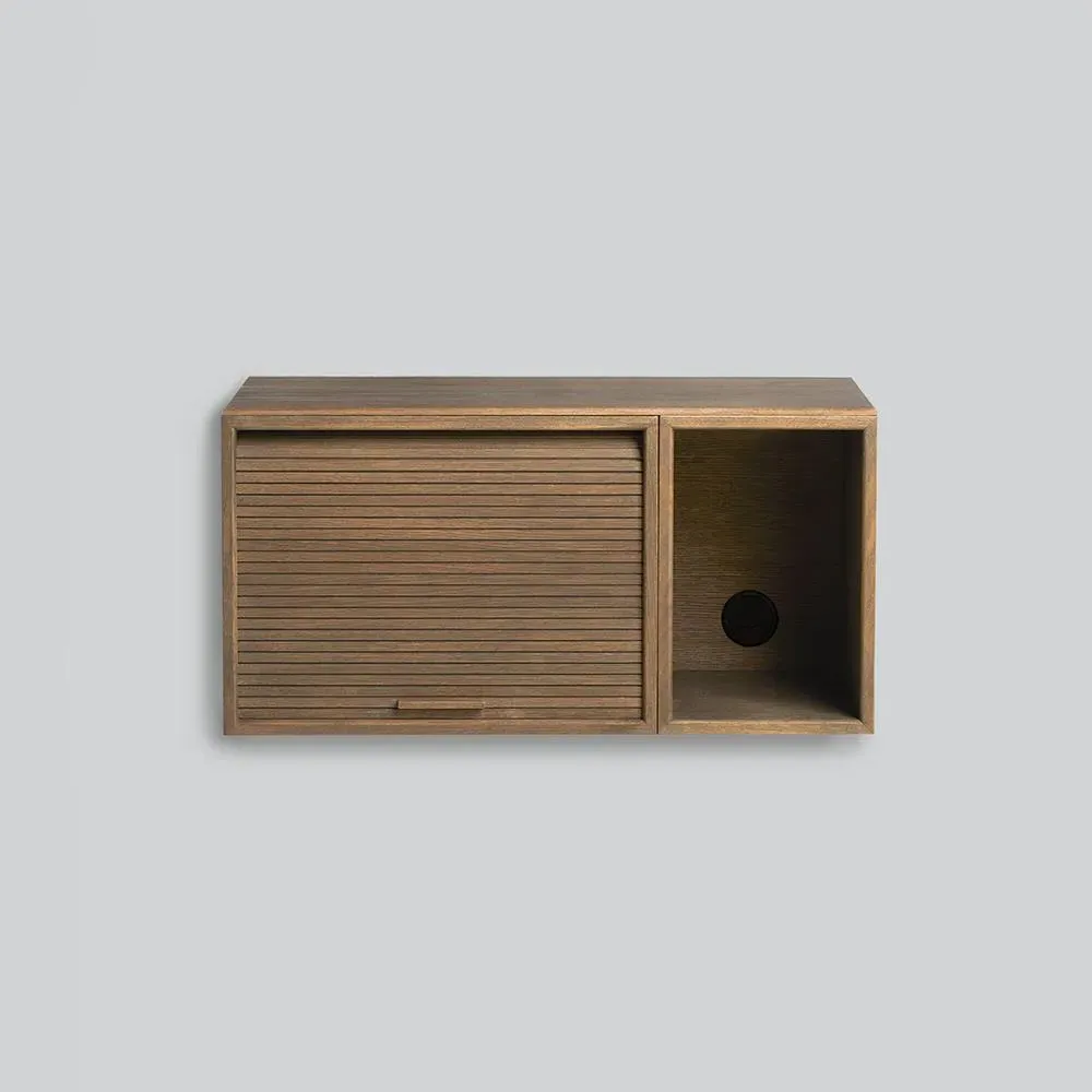 Wall-Mount Media Cabinet with Door - Smoked Oak image