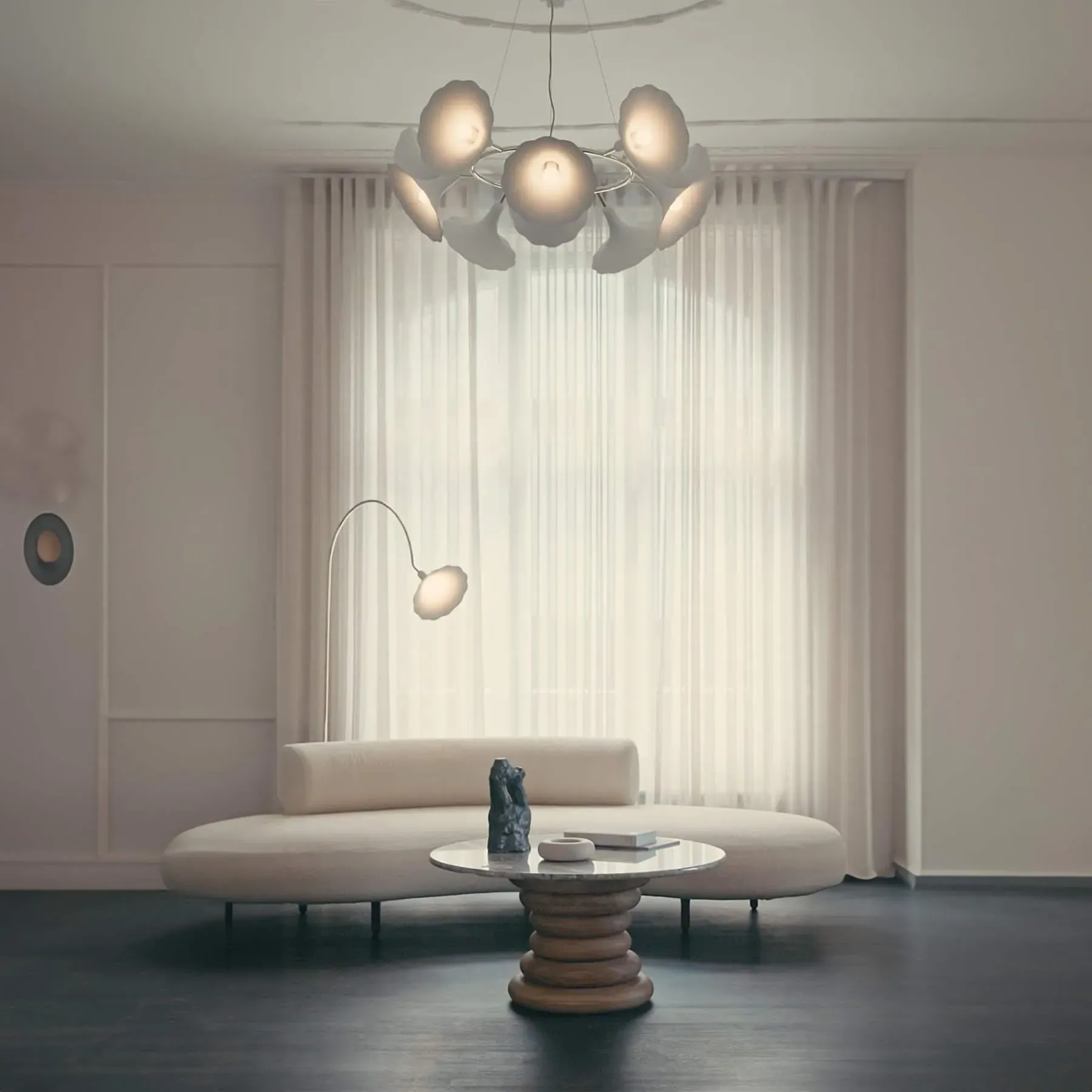 10-Light Chandelier with Floral Shades - Brass