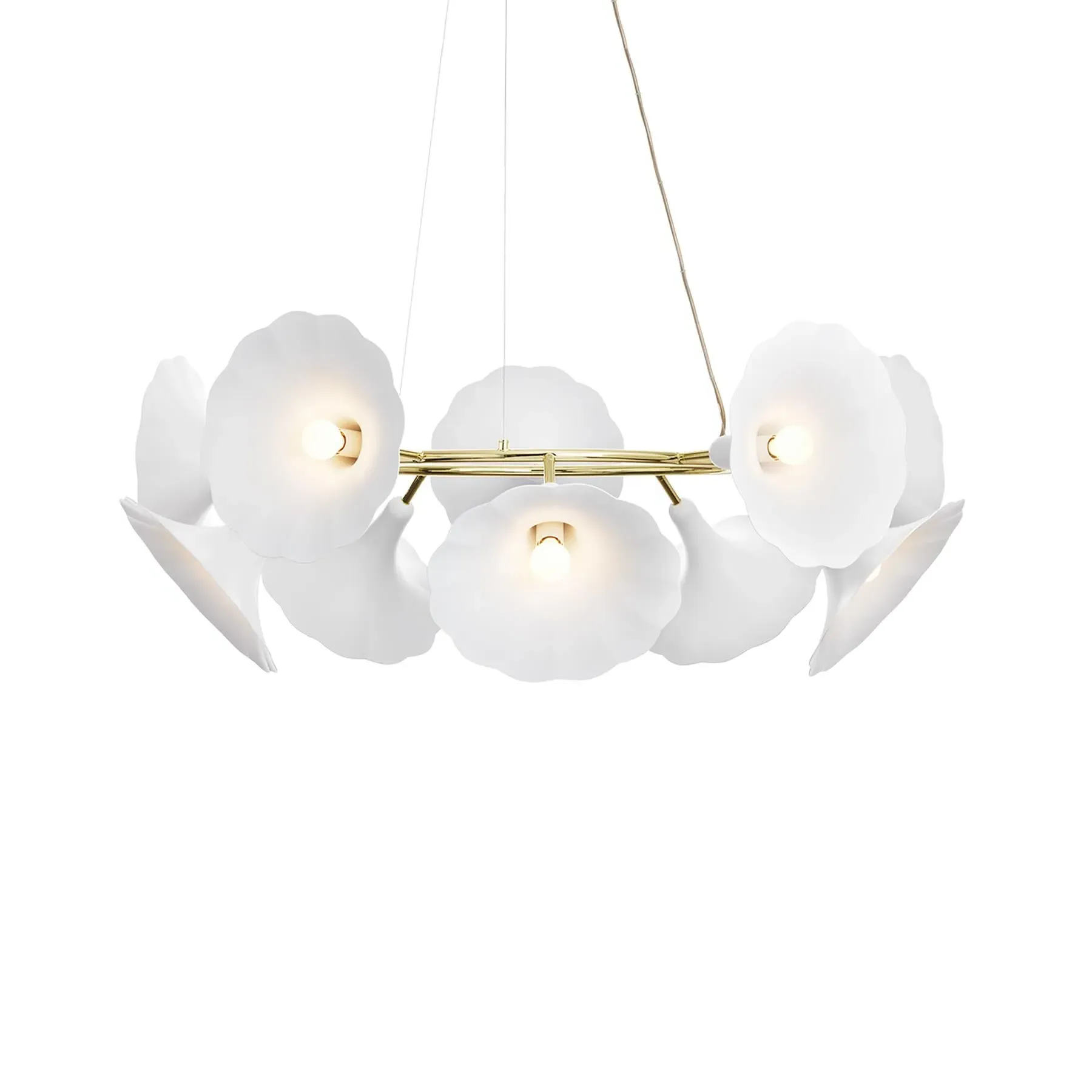 10-Light Chandelier with Floral Shades - Brass