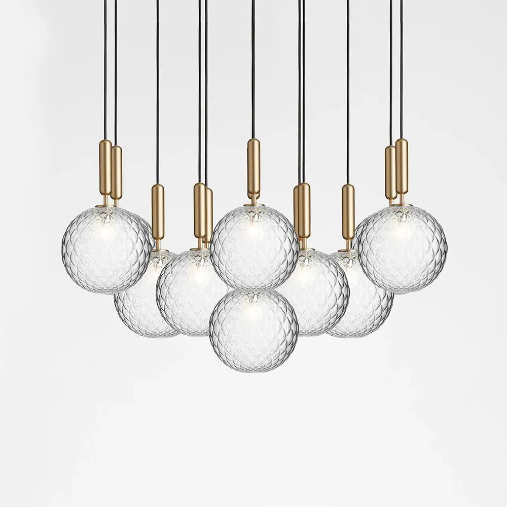 13-Light Cluster Pendant - Brass, Clear Glass