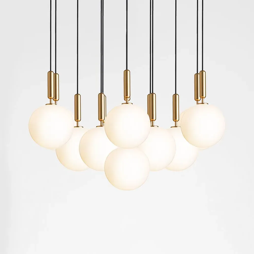 13-Light Cluster Pendant - Brass, Opal Glass