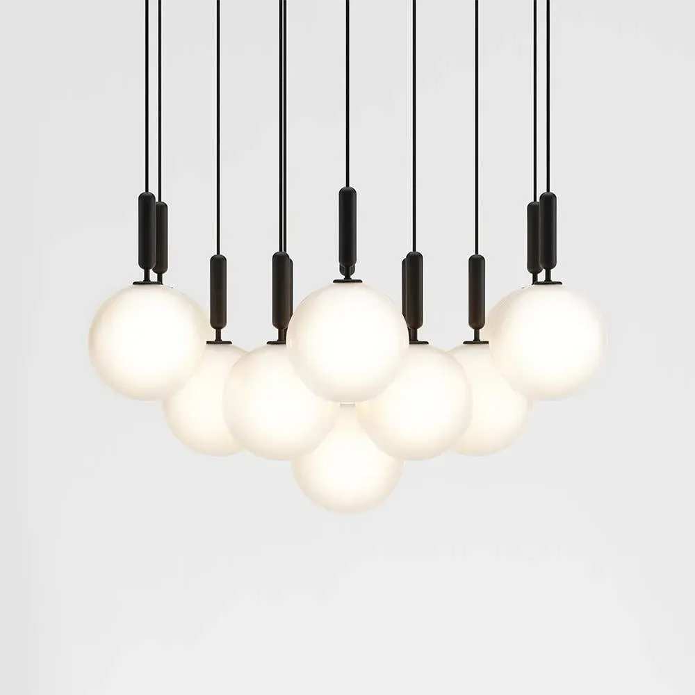 13-Light Cluster Pendant - Grey, Opal Glass