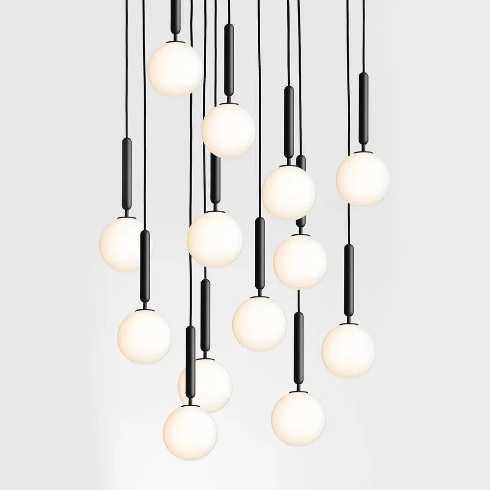 13-Light Cluster Pendant - Grey, Opal Glass image