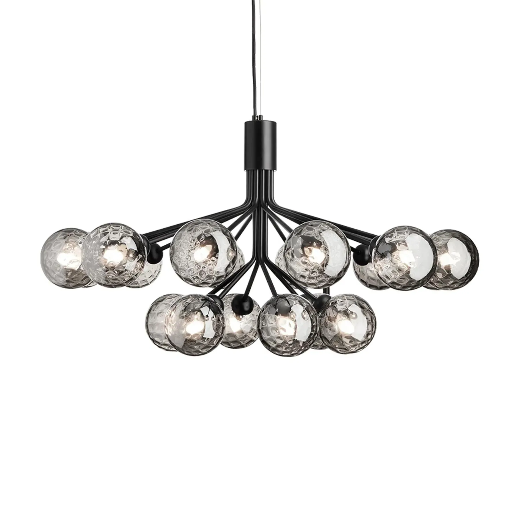 18-Globe Chandelier with Black Frame - Smoked, Glass