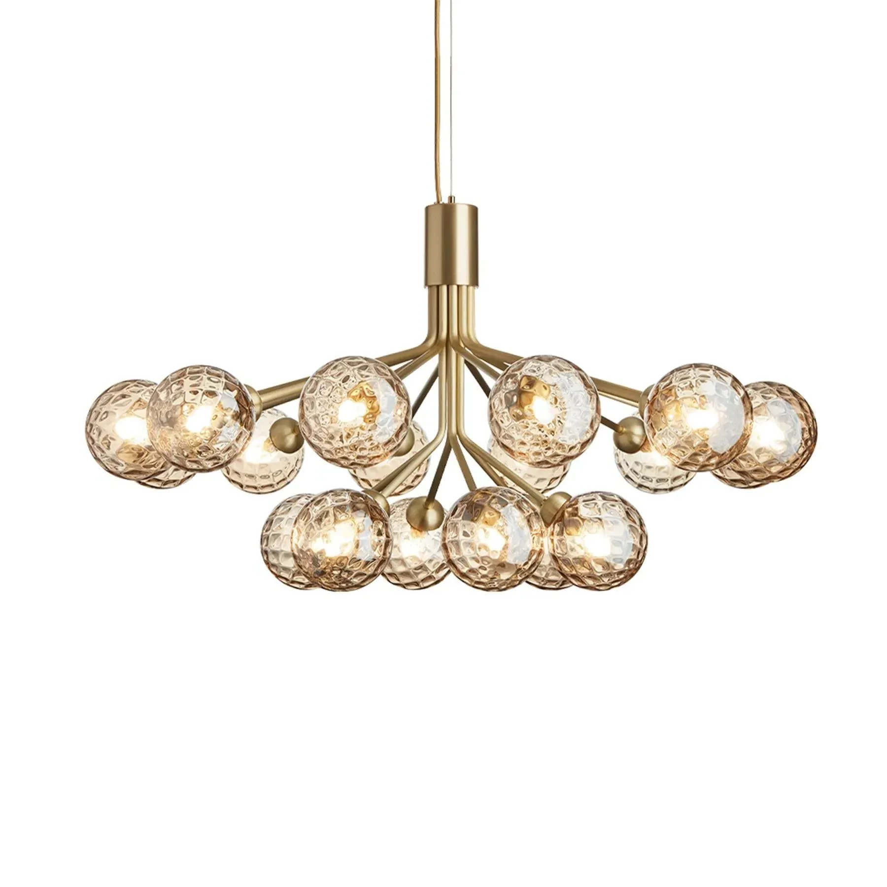 18-Globe Chandelier with Brass Frame - Gold, Glass