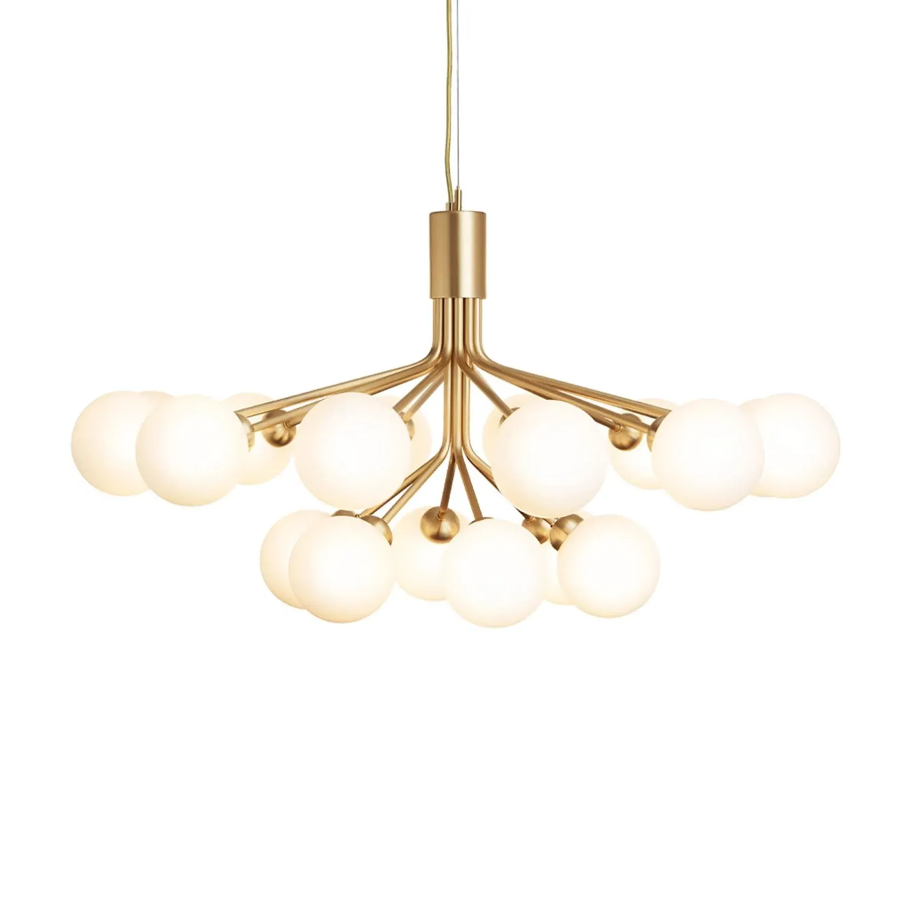 18-Globe Chandelier with Brass Frame - Opal, Glass