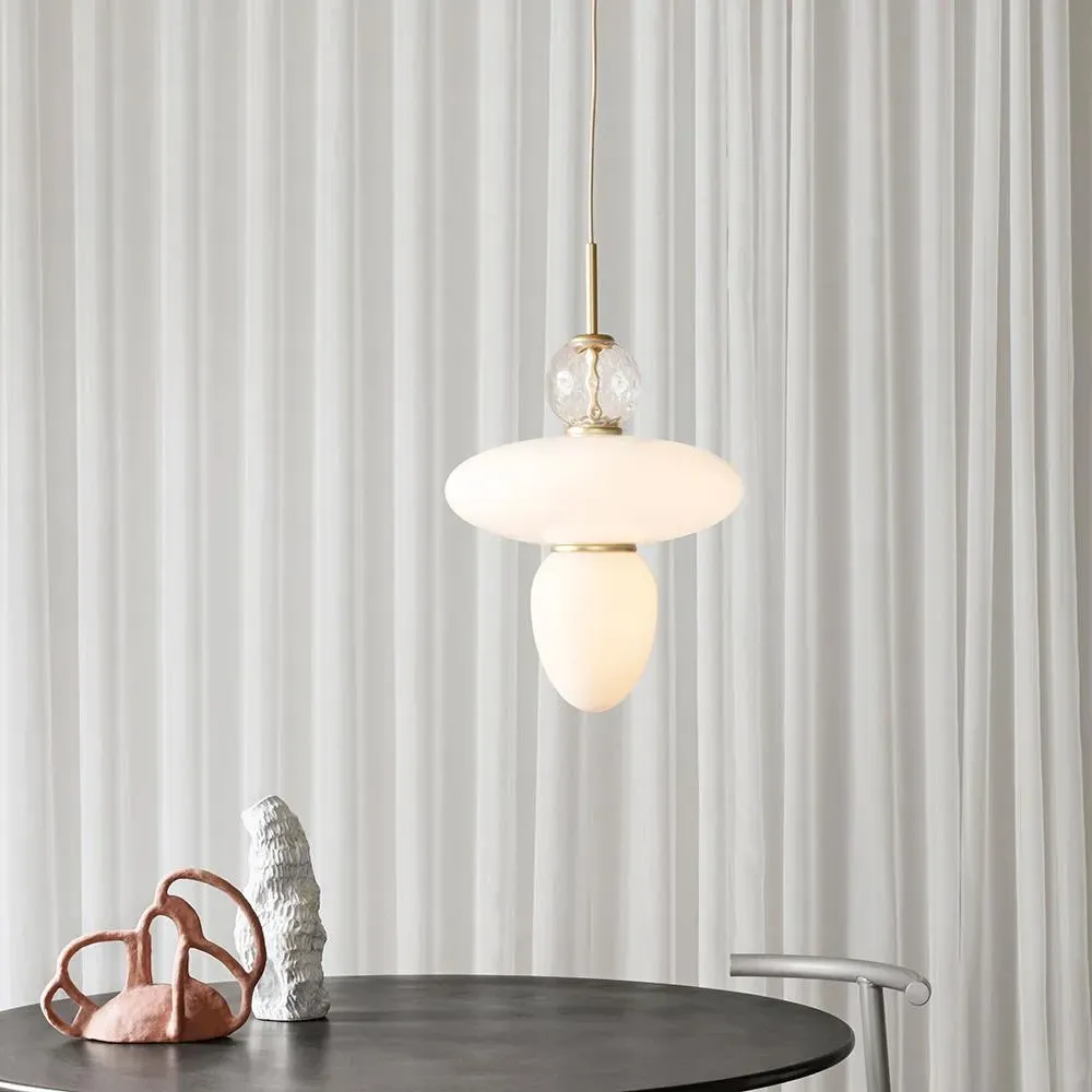 43cm Pendant Light Height-Adjustable - Brass, Glass