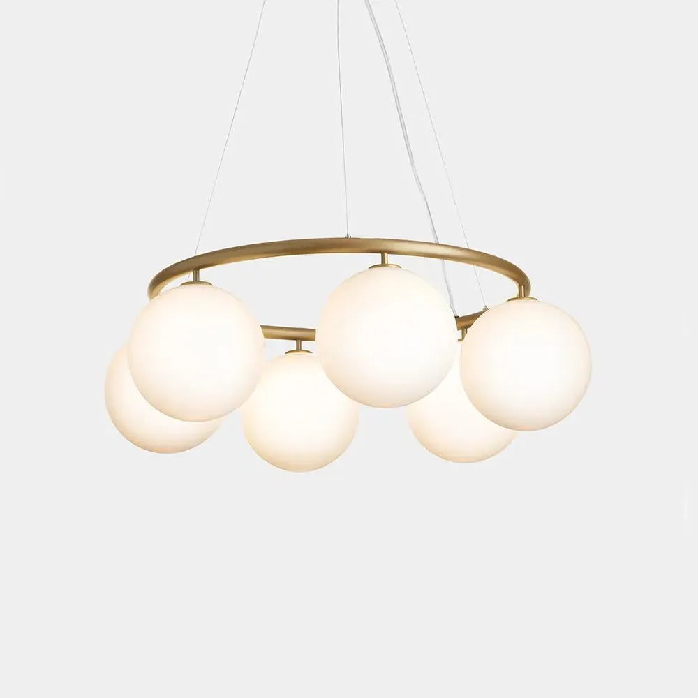 6-Light Circular Chandelier - Brass, Opal Glass