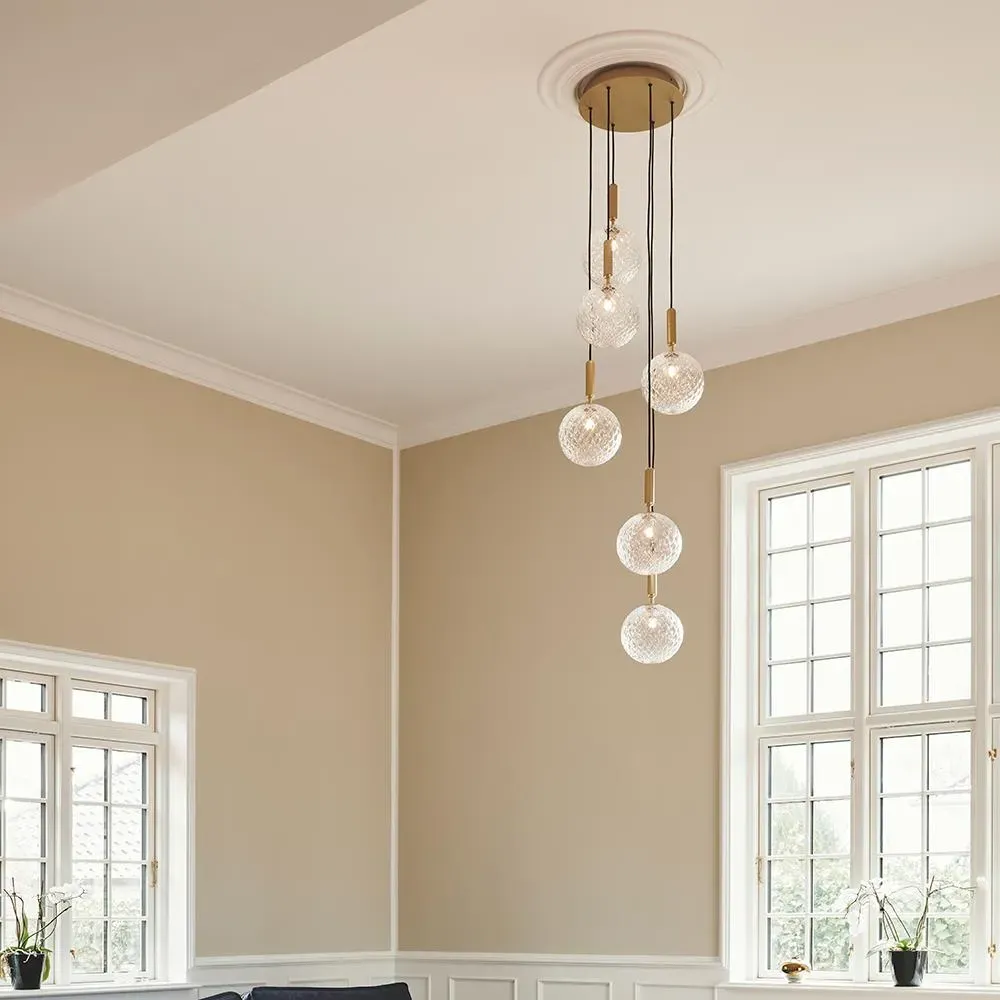 6-Light Cluster Pendant - Brass, Clear Glass