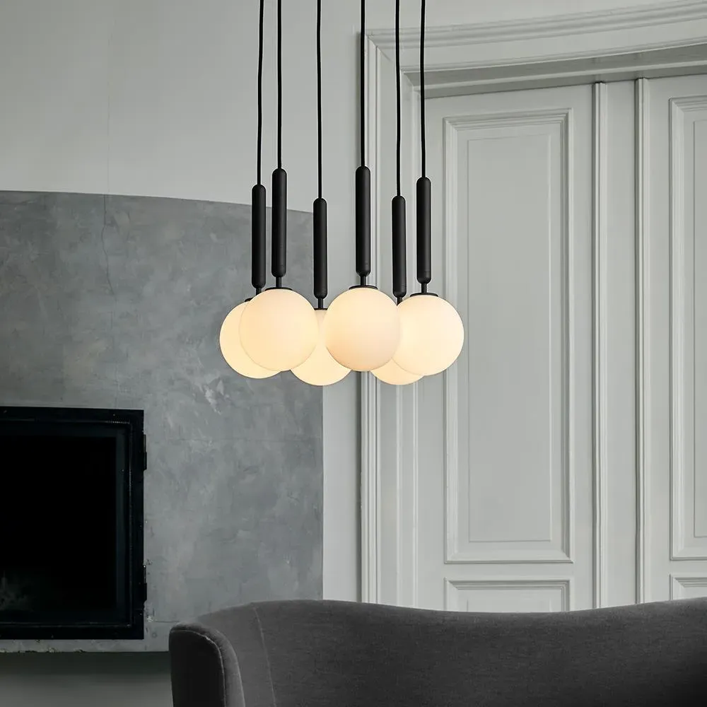 6-Light Cluster Pendant - Brass, Opal Glass