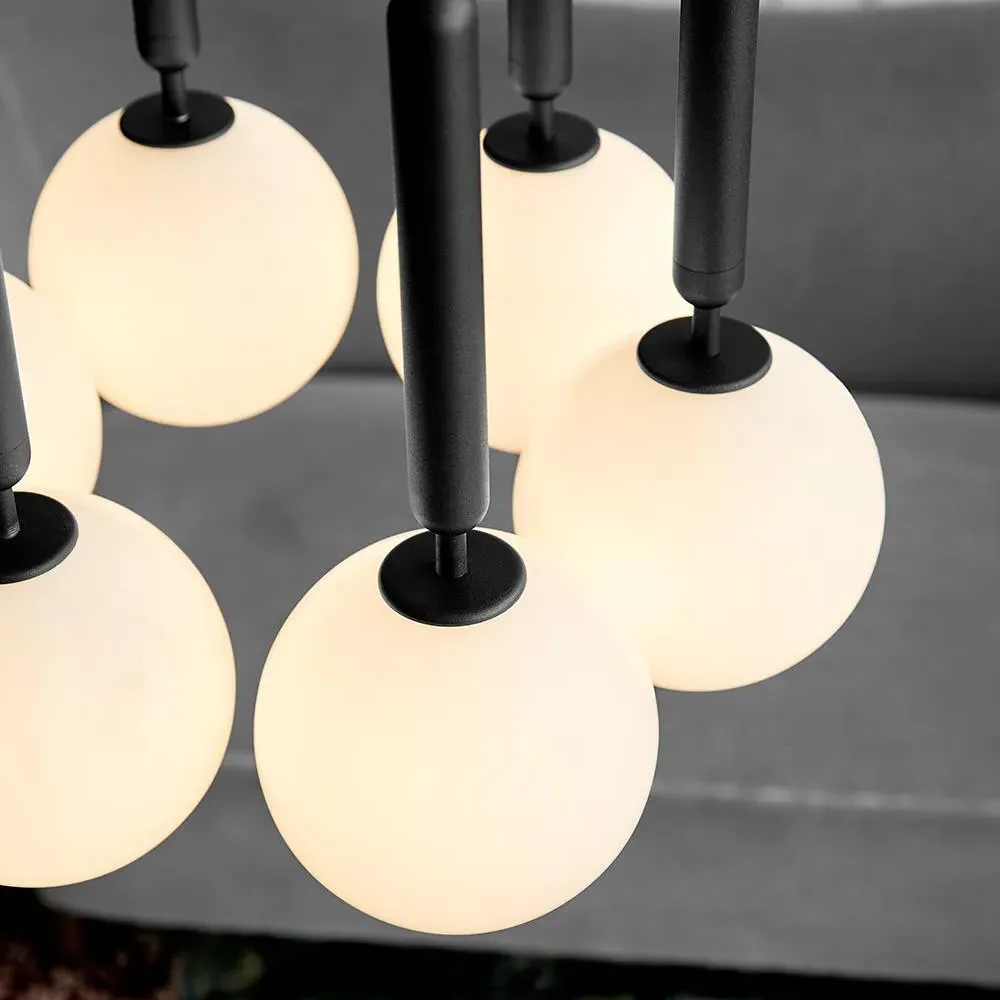 6-Light Cluster Pendant - Brass, Opal Glass