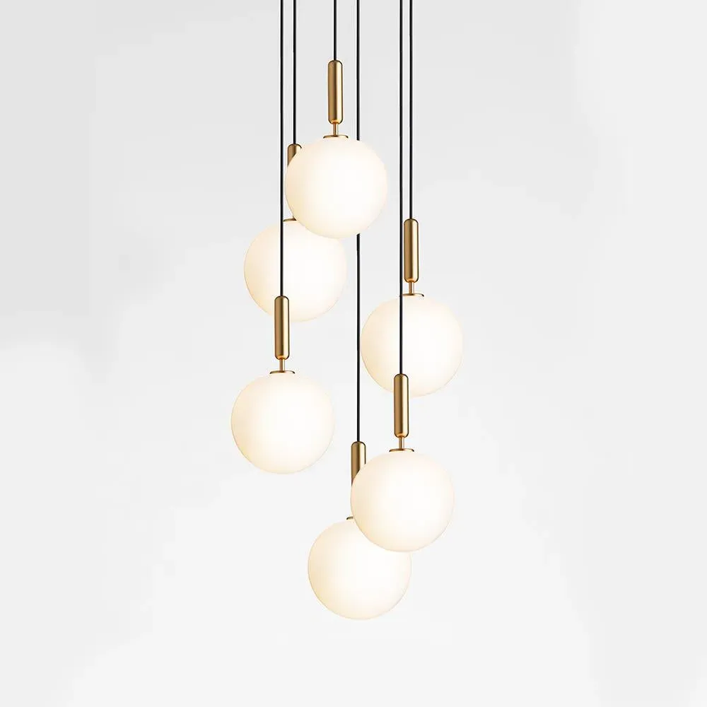6-Light Cluster Pendant - Brass, Opal Glass