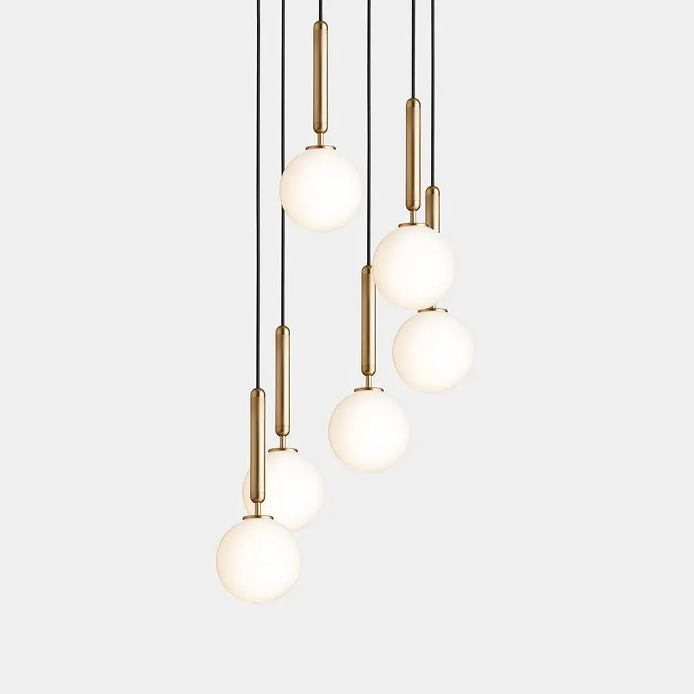 6-Light Cluster Pendant - Brass, Opal Glass