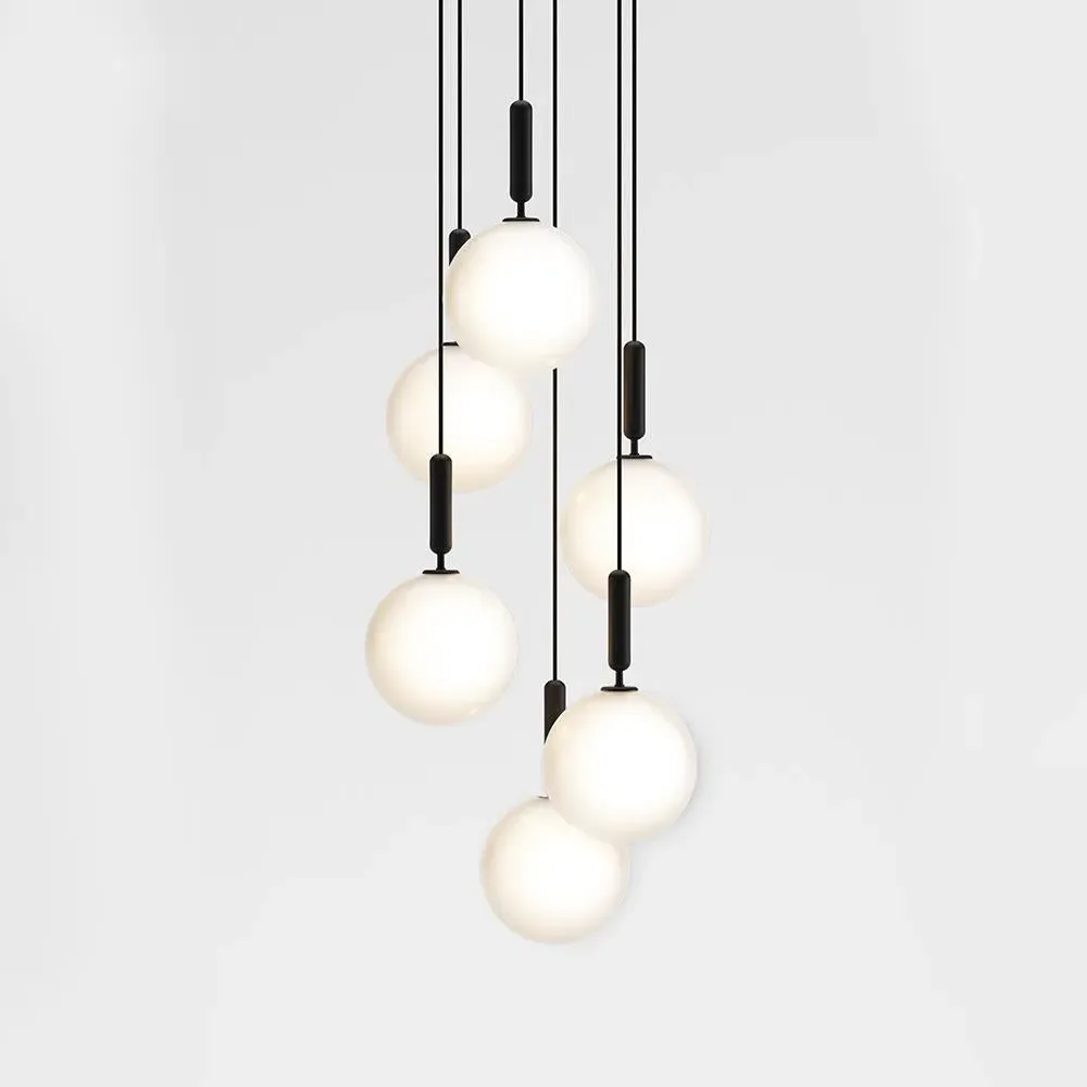 6-Light Cluster Pendant - Grey, Opal Glass