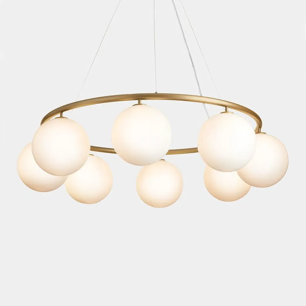 8-Light Circular Chandelier - Brass, Opal Glass