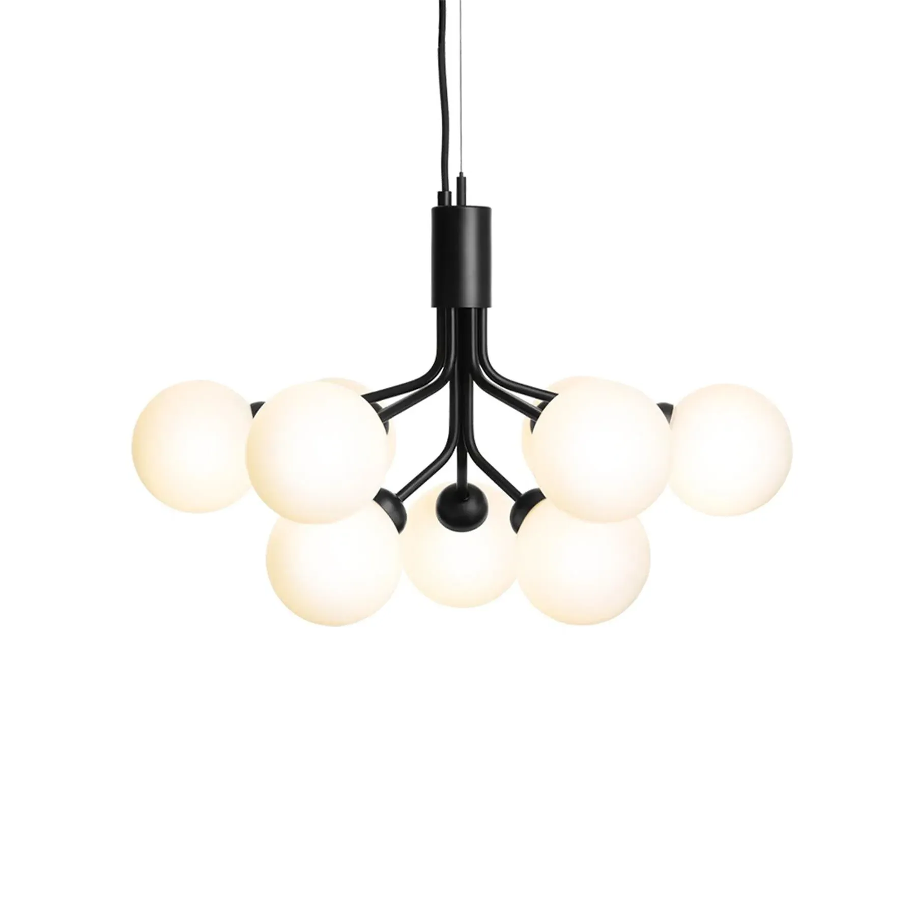 9-Globe Chandelier with Black Frame - Opal Glass image