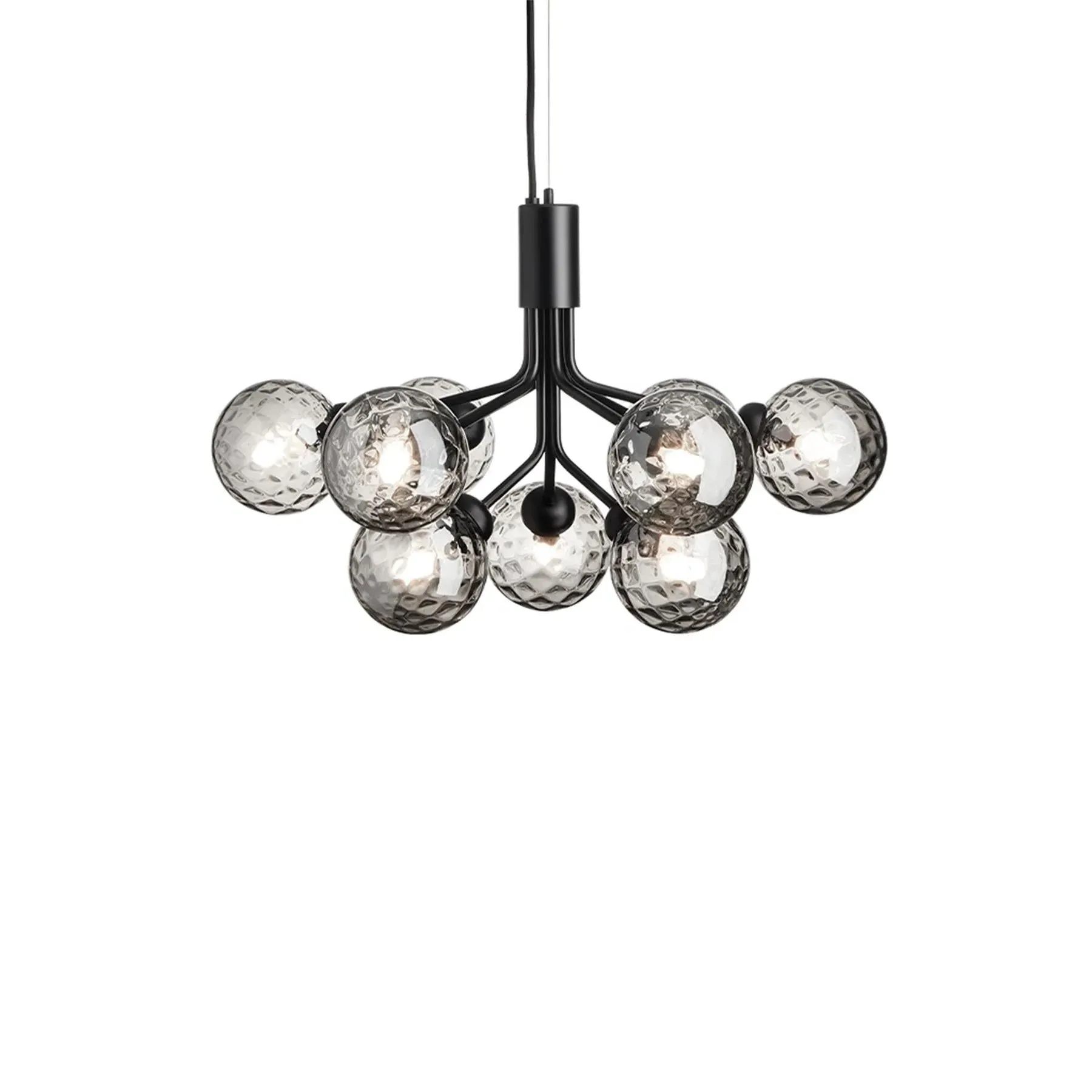 9-Globe Chandelier with Black Frame - Smoked Glass