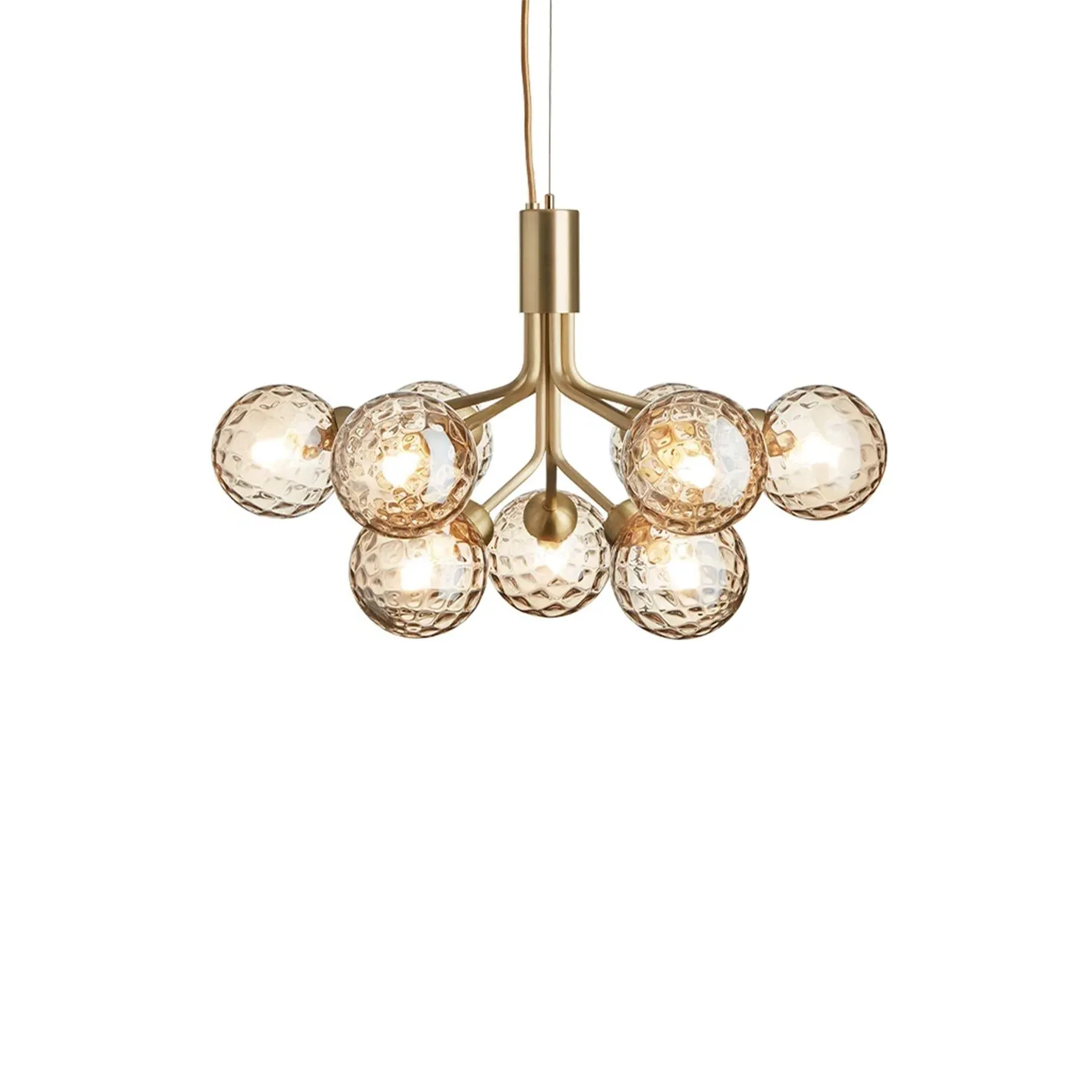 9-Globe Chandelier with Brass Frame - Gold Glass