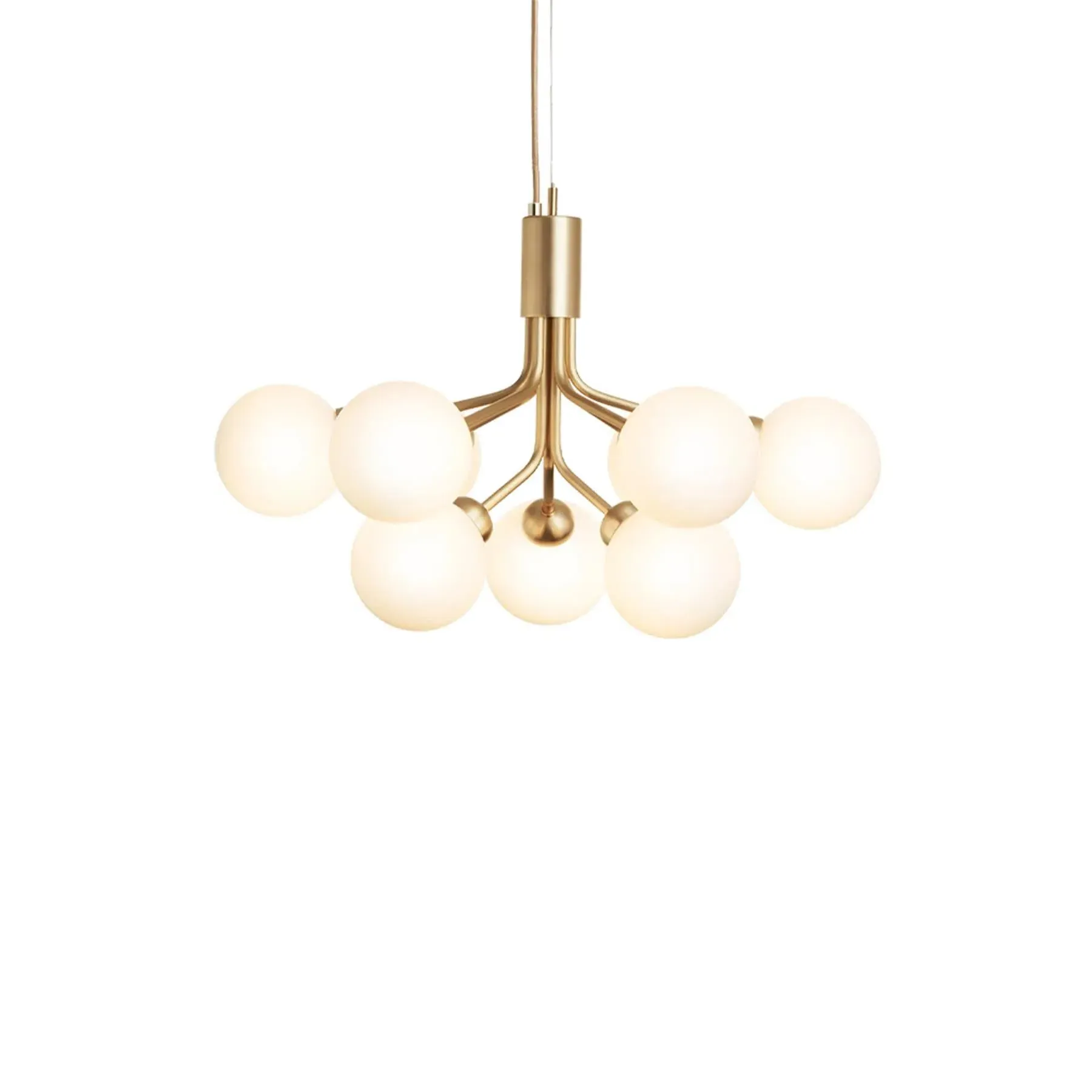 9-Globe Chandelier with Brass Frame - Opal Glass